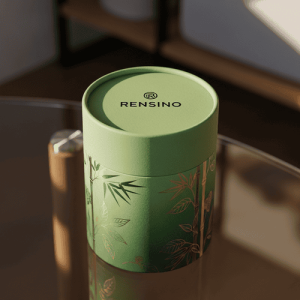 Green Cylindrical Paper Tube with Bamboo Pattern, Custom Design Available