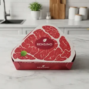 Caja de regalo de papel roja con patrón de carne, diseño personalizado disponible