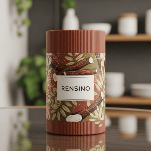 Tube en papier brun avec motif de feuilles, adapté pour l'emballage cadeau ou de détail, design personnalisé disponible