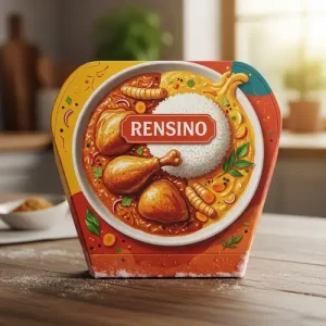 Rensinoロゴ入りのカラフルな紙製食品容器、小売またはギフト包装に適しています