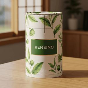 Green Botanical Pattern Paper Tube with RENSINO Logo, Suitable for Gift or Retail Packaging
