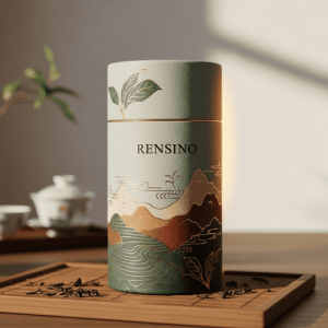 Green Cylindrical Paper Tube with Mountain and Leaf Pattern, Suitable for Gift or Retail Packaging, Factory with R&D and Customization Services