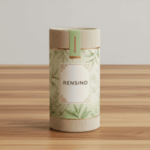 Cream-colored Paper Tube with Green Leaf Pattern, Suitable for Gift or Cosmetic Packaging, Customizable with Logo