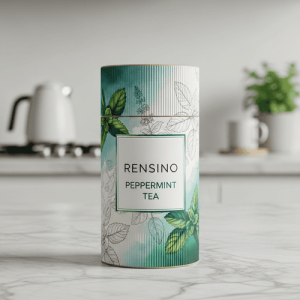 Tubo di carta rotondo con motivo di foglia di menta, adatto per confezioni regalo o al dettaglio, design personalizzato disponibile