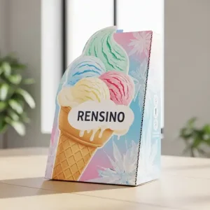 カラフルなアイスクリームパターンの紙製ギフトボックス、小売およびギフト包装に適しており、カスタムデザインが可能です