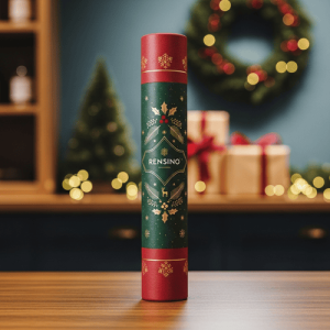 Rote zylindrische Geschenkröhre mit Weihnachtsmuster, individuelles Design verfügbar