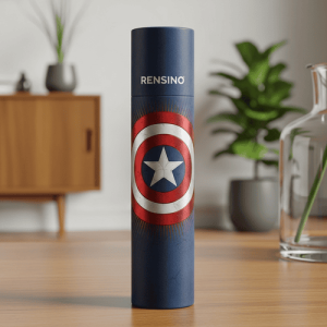 Blauer Zylindrischer Papiertube mit Captain America Schildmuster, Geeignet für Geschenk- oder Einzelhandelsverpackung, Individuelles Design verfügbar