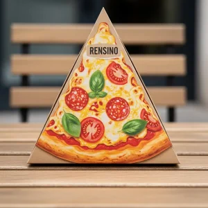 Brown Triangle Cardboard Pizza Box with Pizza Illustration, Custom Design Available