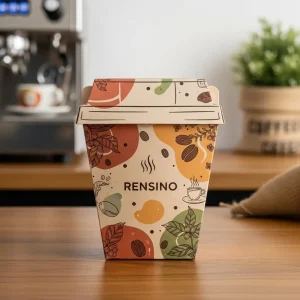 Bunter Pappbecher mit Blatt- und Kaffeemuster, geeignet für Getränke- und Geschenkverpackungen, individuelles Design verfügbar