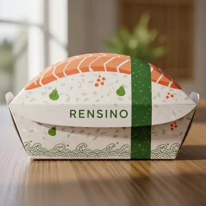 Scatola di Carta Bianca con Motivo Sushi, Adatta per Regali o Imballaggio al Dettaglio, Design Personalizzato Disponibile