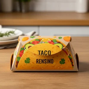 Colorful Paper Food Box with Taco Illustration, Suitable for Takeout and Retail, Custom Design Available