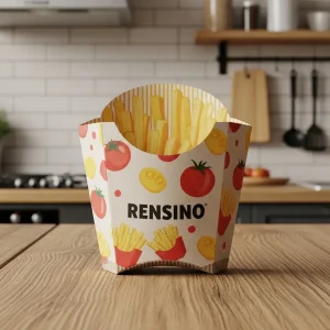 Colorful Paper French Fries Container with Tomato and Lemon Pattern, Custom Design Available