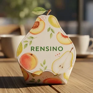Boîte en papier avec motif de poire et de pêche coloré, adaptée à l'emballage cadeau ou de vente au détail, design personnalisé disponible