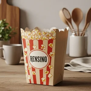 Boîte en papier avec motif de pop-corn coloré, adaptée pour l'emballage cadeau ou de détail, design personnalisé disponible