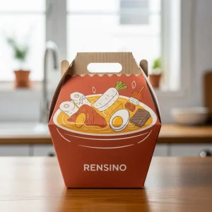 Brown Paper Box with Ramen Illustration, Suitable for Food Packaging, Custom Design Available
