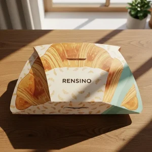 Colorful Paper Food Box with Croissant Pattern, Suitable for Takeaway and Gift Packaging, Custom Design Available