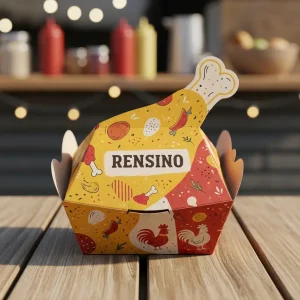 Caixa de Papel Colorida com Padrão de Frango e Vegetais, Adequada para Embalagem de Presentes ou Varejo, Design Personalizado Disponível