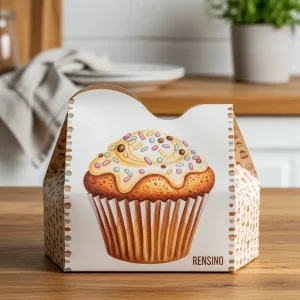 Scatola di Carta Bianca con Illustrazione di Cupcake, Adatta per Regali o Imballaggio al Dettaglio, Design Personalizzato Disponibile