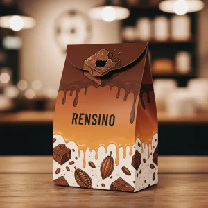 Sac cadeau en papier brun avec motif de chocolat et de noix, adapté pour l'emballage cadeau ou de détail, design personnalisé disponible