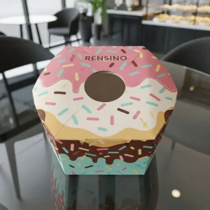 Caixa de Papel Hexagonal Colorida com Padrão de Sorvete, Adequada para Embalagem de Presente, Varejo ou Exibição
