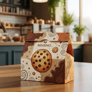 Boîte cadeau en papier brun avec motif de biscuit, adaptée pour l'emballage alimentaire, de cadeaux ou de vente au détail