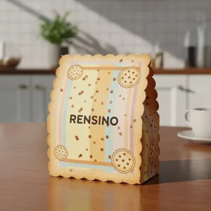 Boîte en papier en forme de biscuit colorée avec logo Rensino, adaptée à l'emballage de cadeaux ou de détail