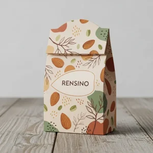 Bolsa de regalo de papel crema con patrón de nuez y hoja, diseño personalizado disponible