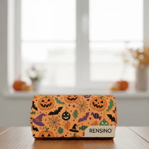 Scatola regalo di carta a tema Halloween con motivo di zucca e pipistrello, design personalizzato disponibile