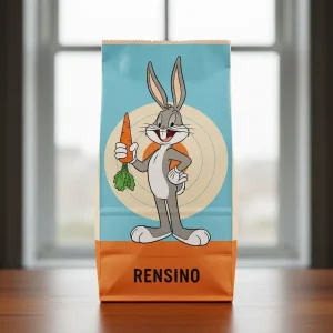 Sacola de Papel Colorida com Design de Coelho de Desenho Animado, Adequada para Embalagem de Presentes, Varejo ou Exibição