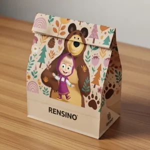 Colorful Paper Gift Bag with Bear and Forest Pattern, Suitable for Kids’ Gifts or Retail Packaging