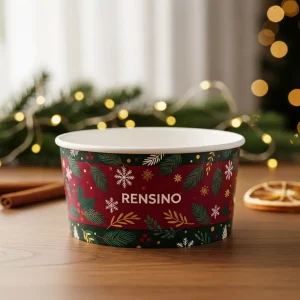 Bicchiere di Carta Rosso con Motivo Natalizio, Adatto per Imballaggio Regalo o Vendita al Dettaglio, Design Personalizzato Disponibile