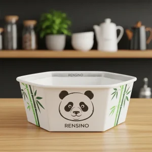 White Hexagonal Paper Bowl with Panda and Bamboo Pattern, Suitable for Food or Retail Packaging, Factory with R&D and Customization Capabilities