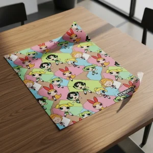 Caja de regalo de papel con personajes de dibujos animados coloridos con logo Rensino, diseño personalizado disponible