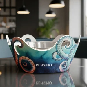 Tigela de Papel com Padrão de Polvo Colorido e Logo RENSINO, Adequada para Embalagem de Presente ou Exibição