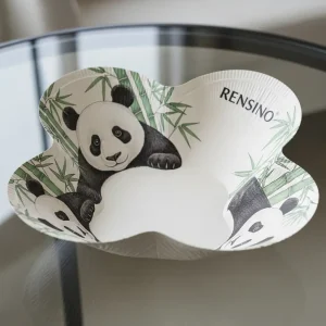 Ciotola di Carta Bianca con Motivo Panda e Bambù, Adatta per Regali o Imballaggio al Dettaglio, Design Personalizzato Disponibile
