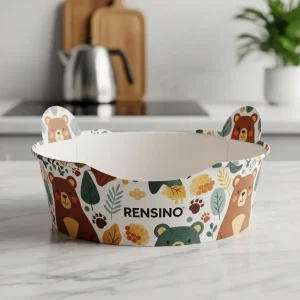 Cesta de Papel Colorida com Padrão de Urso e Animais, Adequada para Embalagem de Presente ou Varejo