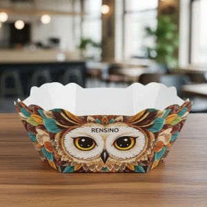 Cesta de Papel com Padrão de Coruja Colorida, Adequada para Presente, Varejo, Exibição, Design Personalizado Disponível