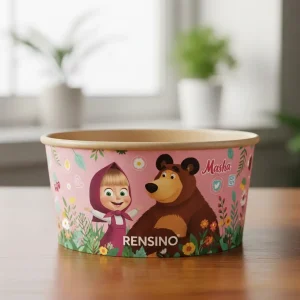 Bunter Pappbecher mit Bären- und Mädchenillustration, geeignet für Geschenke oder Einzelhandelsverpackungen