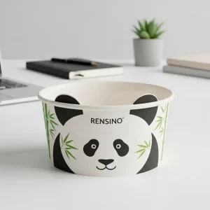 Recipiente de Papel Branco com Padrão de Panda e Bambu, Adequado para Presente ou Exibição em Varejo, Personalizável na Nossa Fábrica