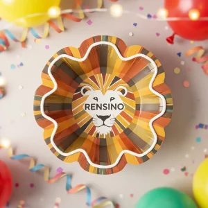 Caixa de presente de papel em forma de leão colorido com logotipo Rensing, design personalizado disponível