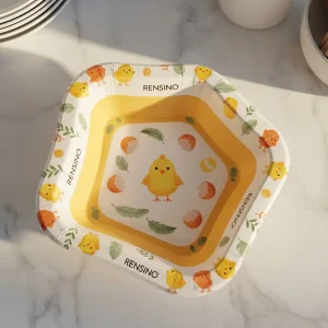 Prato de Papel Quadrado com Padrão de Pato e Folha, Adequado para Festas e Eventos Infantis, Design Personalizado Disponível