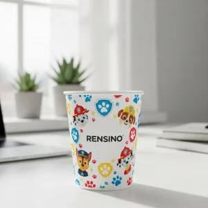 Tazza di Carta Bianca con Stampa di Zampa e Personaggi di Cani, Adatta per Snack o Bevande per Bambini, Design Personalizzato Disponibile