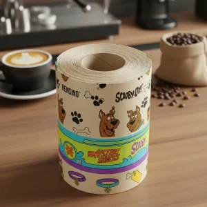 Tubo di carta colorato con motivo di cane dei cartoni animati, adatto per imballaggio regalo o vendita al dettaglio, design personalizzato disponibile