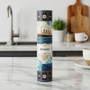Tubo de Papel Cilíndrico Azul con Mapa Náutico e Ilustración de Barco, Adecuado para Empaque de Regalos o Minorista, Diseño Personalizado Disponible