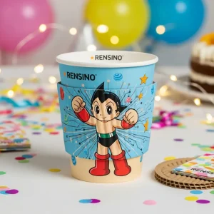 Blauer Papierbecher mit Cartoon-Charakterdruck, Geeignet für Partys und Geschenkverpackungen, Individuelles Design verfügbar