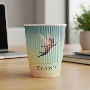 Bunter Pappbecher mit Feenillustration, geeignet für Getränke- und Geschenkverpackung, individuelles Design verfügbar