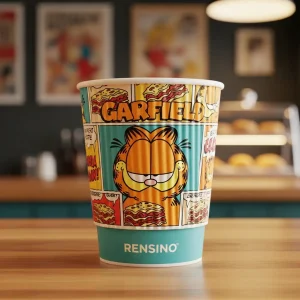 Bunter Pappbecher mit Garfield-Illustration, geeignet für Getränke- und Einzelhandelsverpackungen, individueller Druck verfügbar