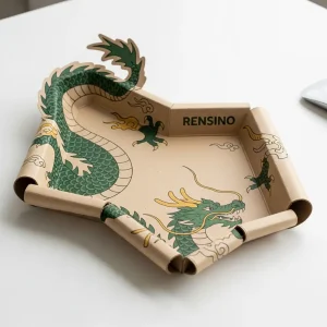 Brauner Papptray mit grünem Drachen- und Wolkenmuster, individuelles Design verfügbar