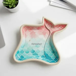 Bandeja de Papel em Forma de Sereia Colorida com Padrão de Escama de Peixe, Adequada para Embalagem de Presentes ou Exibição