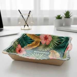 Vassoio di Carta Colorato con Motivo di Foglia Tropicale e Fiore, Adatto per Imballaggio Regalo o Espositivo